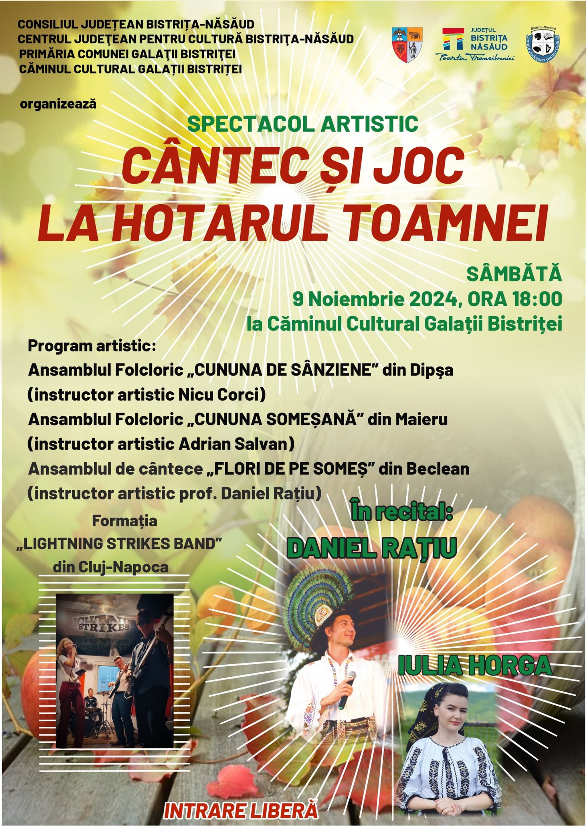 Spectacol artistic "Cântec și joc la hotarul toamnei"